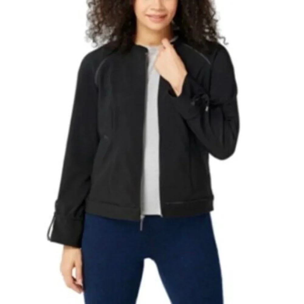 H by Halston Zip Front Bomber Jacket Size 4 Drawstring Sleeves Black A350234 - Picture 1 of 12